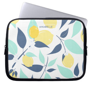 Mint and Yellow Lemons Pattern Laptop Sleeve