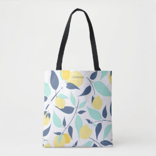 Mint and Yellow Lemons Pattern Tote Bag