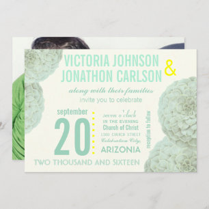 Mint and Yellow Succulent Modern Wedding Invitation