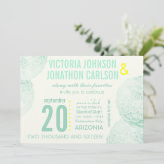 Mint and Yellow Succulent Modern Wedding Invitation