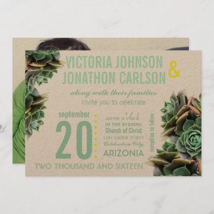 Mint and Yellow Succulent Modern Wedding Invitation