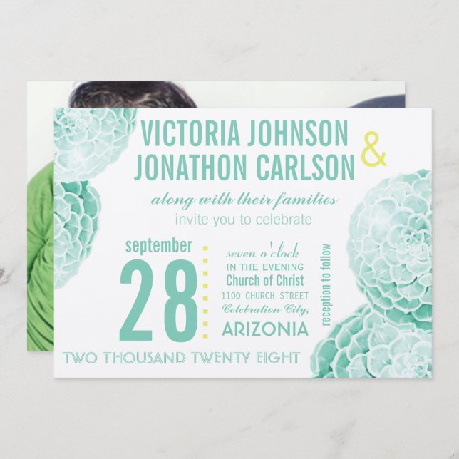 Mint and Yellow Succulent Modern Wedding Invitation (Front/Back)