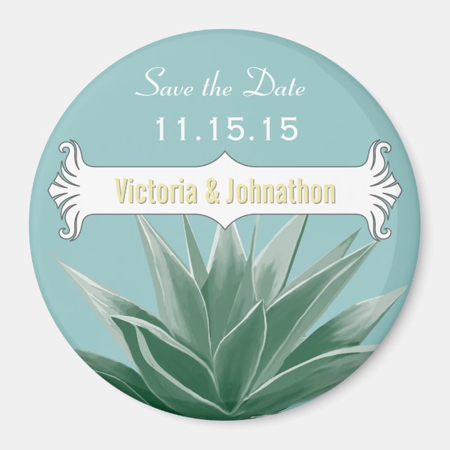 Mint and Yellow Succulent Wedding Magnet (Front)