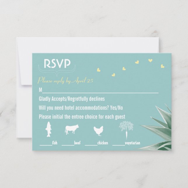 Mint and Yellow Succulent Wedding RSVP (Front)