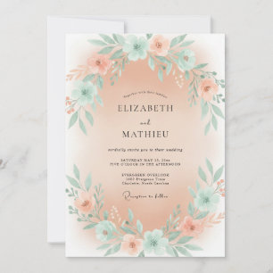 Mint Apricot Blossom Wedding Invitation