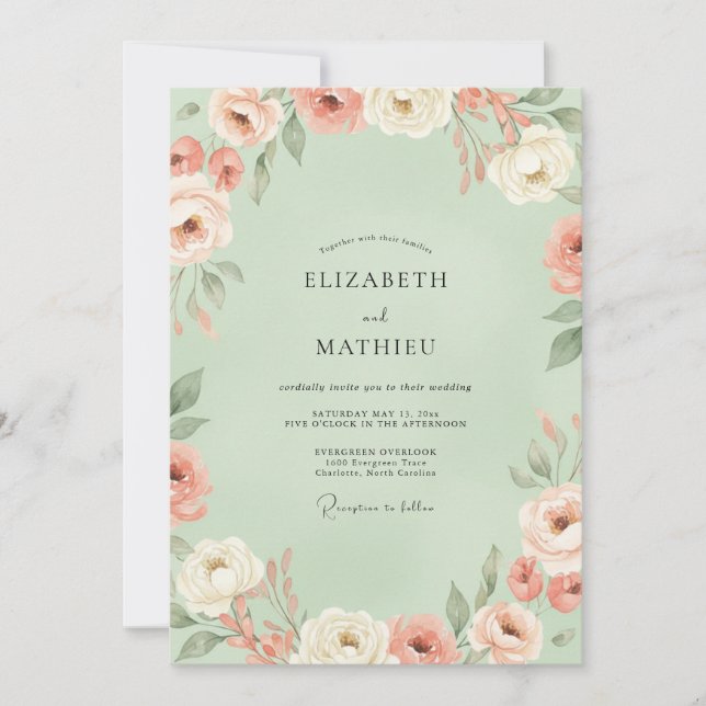 Mint Apricot Painted Wedding Invitation (Front)