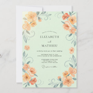 Mint Apricot Vine Wedding Invitation
