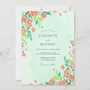 Mint Apricot Wildflower Wedding Invitation