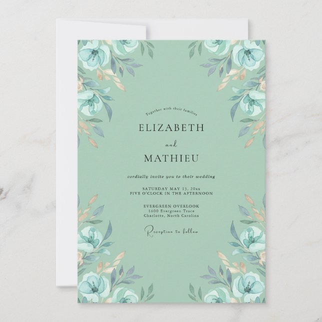 Mint Aqua Anemone Wedding Invitation (Front)