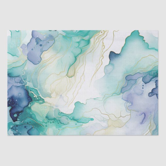 Mint Aqua Blue Ink Marble Tissue Paper (Front)
