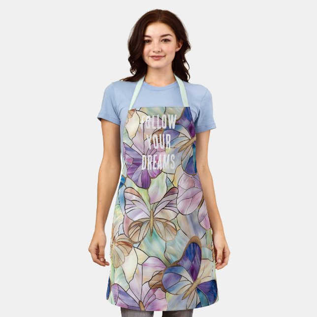 Mint Aqua Blue Purple Butterflies Apron (Worn)