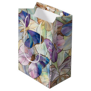 Mint Aqua Blue Purple Butterflies Medium Gift Bag