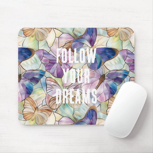 Mint Aqua Blue Purple Butterflies Mouse Mat (With Mouse)
