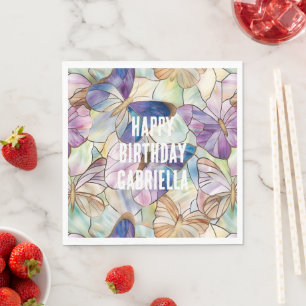 Mint Aqua Blue Purple Butterflies Napkin