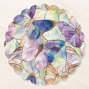 Mint Aqua Blue Purple Butterflies Paper Coaster