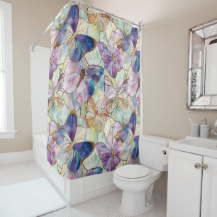 Mint Aqua Blue Purple Butterflies Shower Curtain