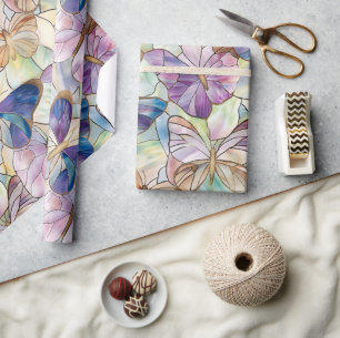 Mint Aqua Blue Purple Butterflies Wrapping Paper