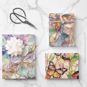 Mint Aqua Blue Purple Butterflies Wrapping Paper Sheet