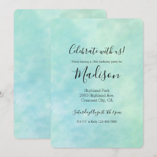 Mint Aqua Blue Tie Dye Watercolor Invitation