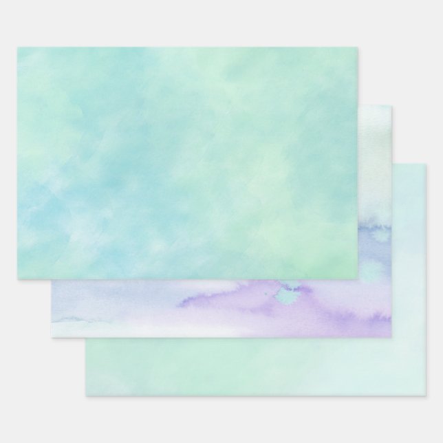 Mint Aqua Blue Tie Dye Watercolor Wrapping Paper Sheet (Set)