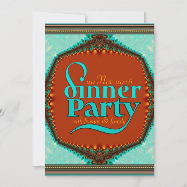 Mint Aqua Caramel Gold Fairytale Dinner Party Invitation (Front)