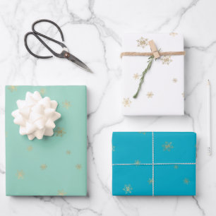 Mint Aqua Christmas Gold Snowflakes Wrapping Paper Sheet