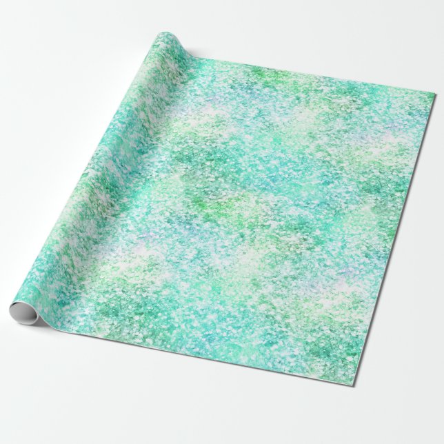 Mint Aqua Confetti Glitter Unicorn Wrapping Paper (Unrolled)