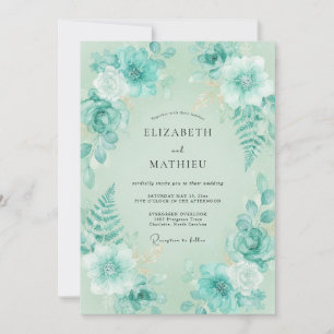 Mint Aqua Fern Wedding Invitation