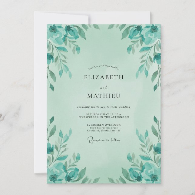 Mint Aqua Foliage Sage Wedding Invitation (Front)