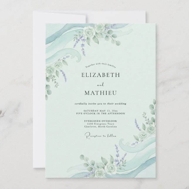 Mint Aqua Foliage Soft Eucalyptus Wedding Invitation (Front)