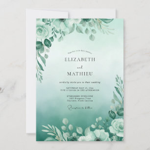 Mint Aqua Greenery Wedding Invitation