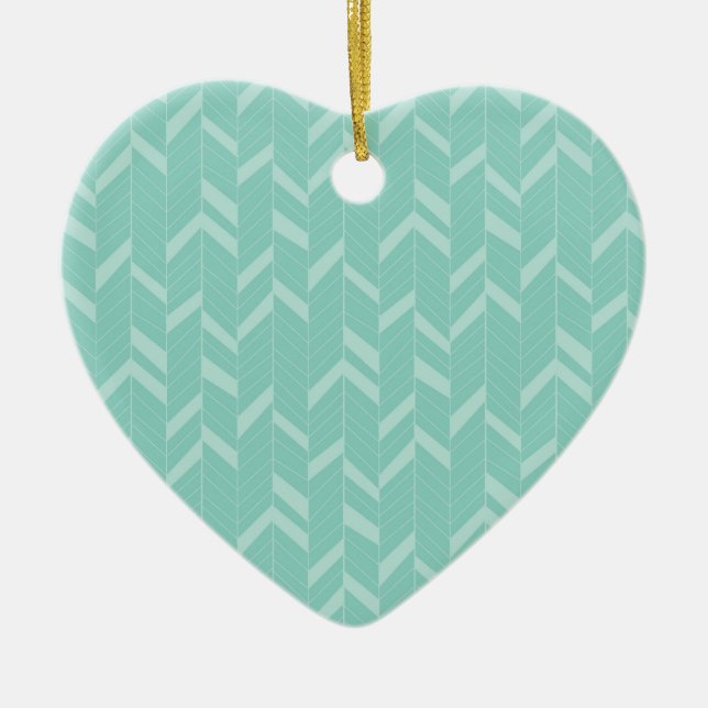 Mint Aqua Herringbone Ceramic Tree Decoration (Front)