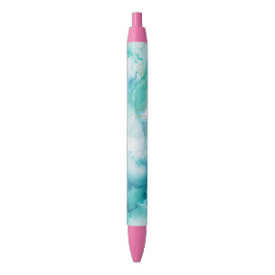 Mint Aqua Ink Marble Black Ink Pen