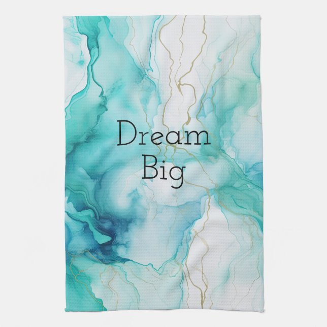 Mint Aqua Ink Marble Tea Towel (Vertical)