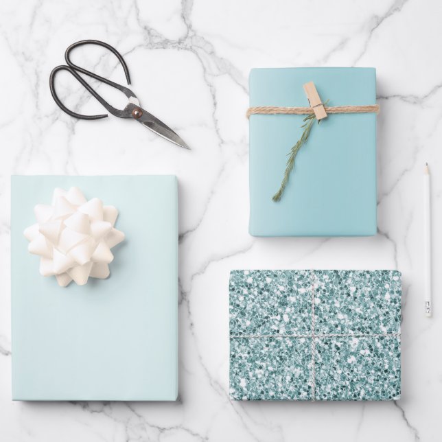 Mint Aqua Ombre Glitz      Wrapping Paper Sheet (Front)
