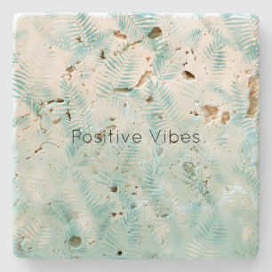 Mint Aqua Ombre Tropical Leaves    Stone Coaster