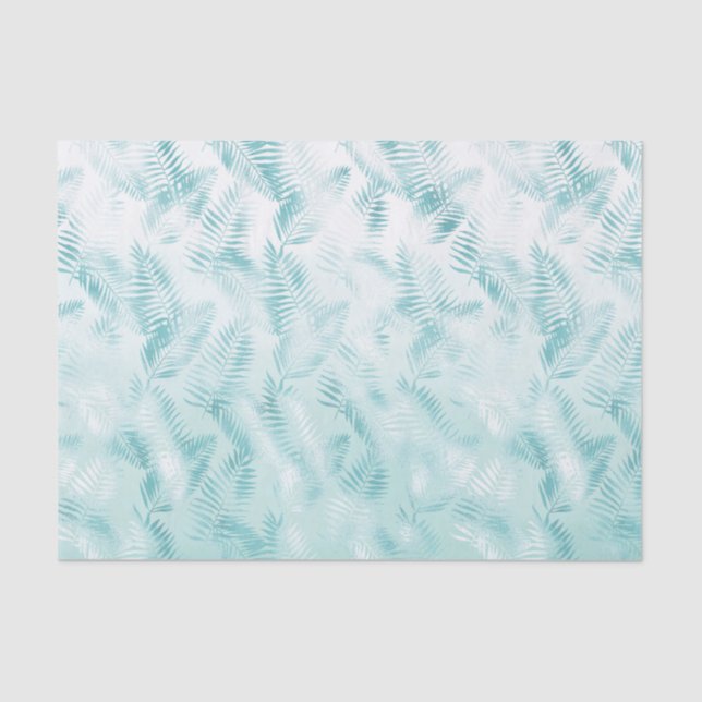 Mint Aqua Ombre Tropical Leaves Tissue Paper (Front)