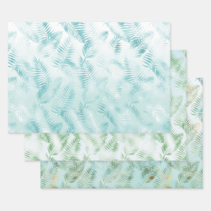 Mint Aqua Ombre Tropical Leaves Wrapping Paper Sheet