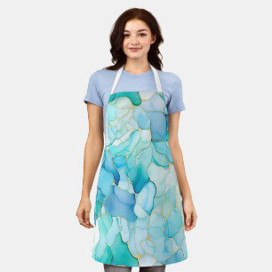 Mint Aqua Pearl Gold Marble  Apron