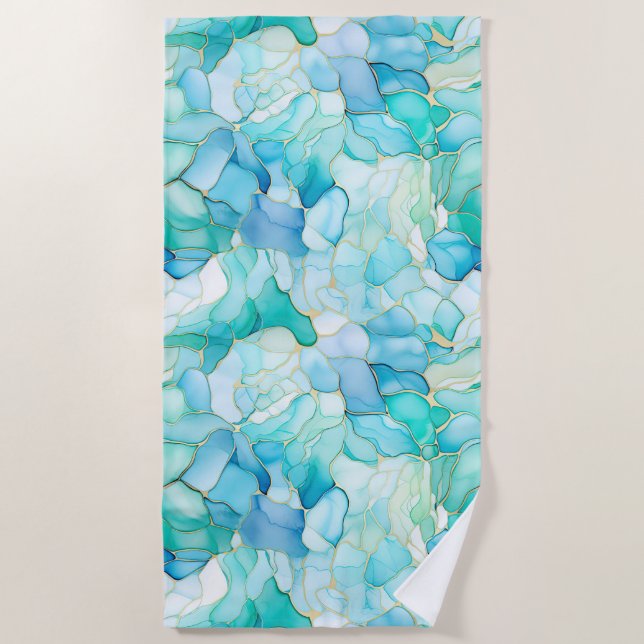 Mint Aqua Pearl Gold Marble  Beach Towel (Front)