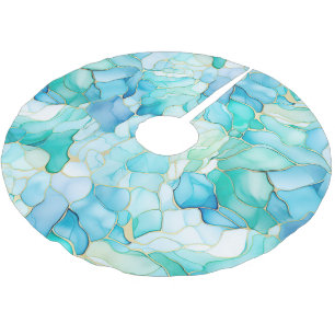 Mint Aqua Pearl Gold Marble  Brushed Polyester Tree Skirt