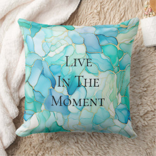 Mint Aqua Pearl Gold Marble  Cushion