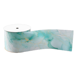 Mint Aqua Pearl Gold Marble Grosgrain Ribbon