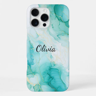 Mint Aqua Pearl Gold Marble iPhone 16 Pro Max Case