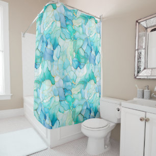 Mint Aqua Pearl Gold Marble Shower Curtain