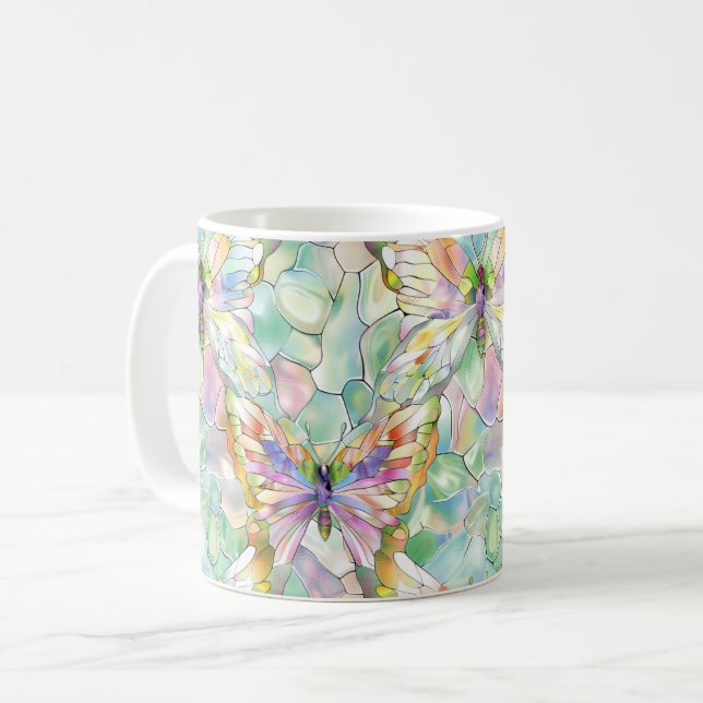 Mint Aqua Purple Butterflies Coffee Mug (Front Left)