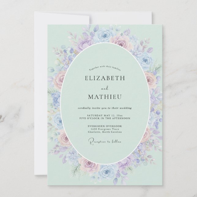 Mint Aqua Ranunculus Eucalyptus Wedding Invitation (Front)