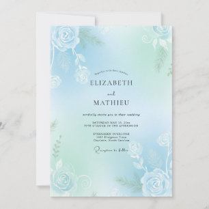 Mint Aqua Soft Rose Wedding Invitation