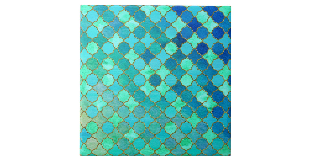 Mint Aqua Teal Gold Oriental Moroccan Tile pattern | Zazzle