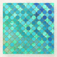 Mint Aqua Teal Gold Oriental Moroccan Tile pattern